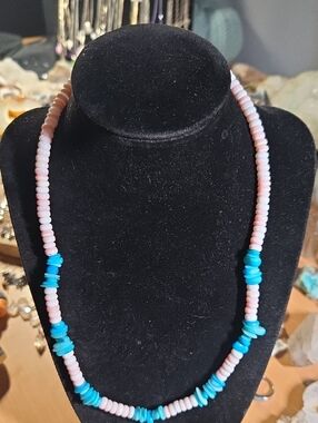 Pink Conch Shell and Dyed Mother Of Pearl Necklace